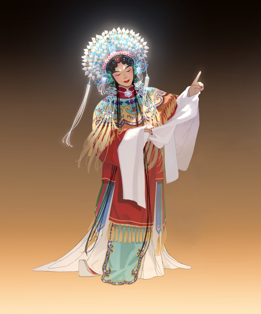 1girl, black_hair, brown_background, chinese_clothes, copyright_request, fengguan, gradient_background, highres