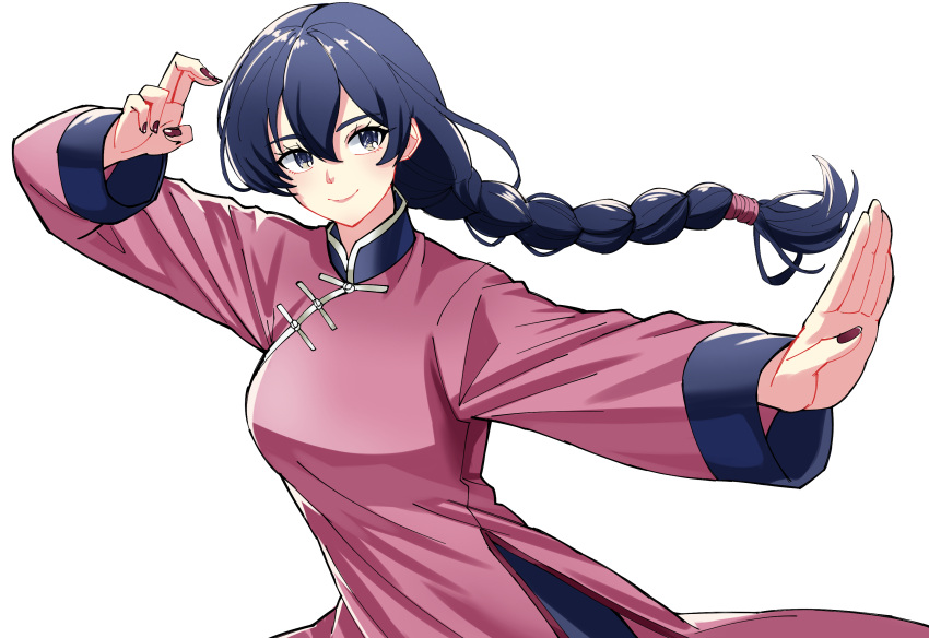 absurdres, blue_hair, changpao, china_dress, chinese_clothes, dress, fighting, fighting_stance