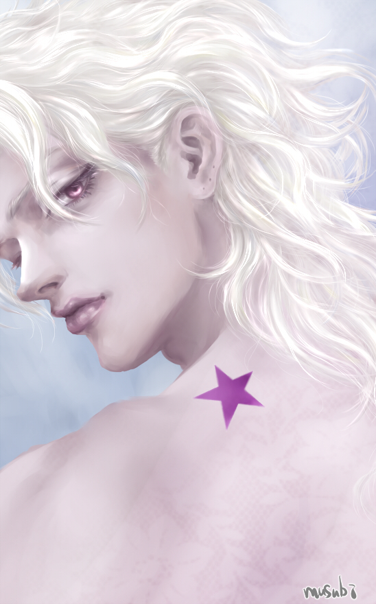 1boy, birthmark, bishounen, blonde_hair, dio_brando, ear_birthmark, joestar_birthmark, jojo_no_kimyou_na_bouken