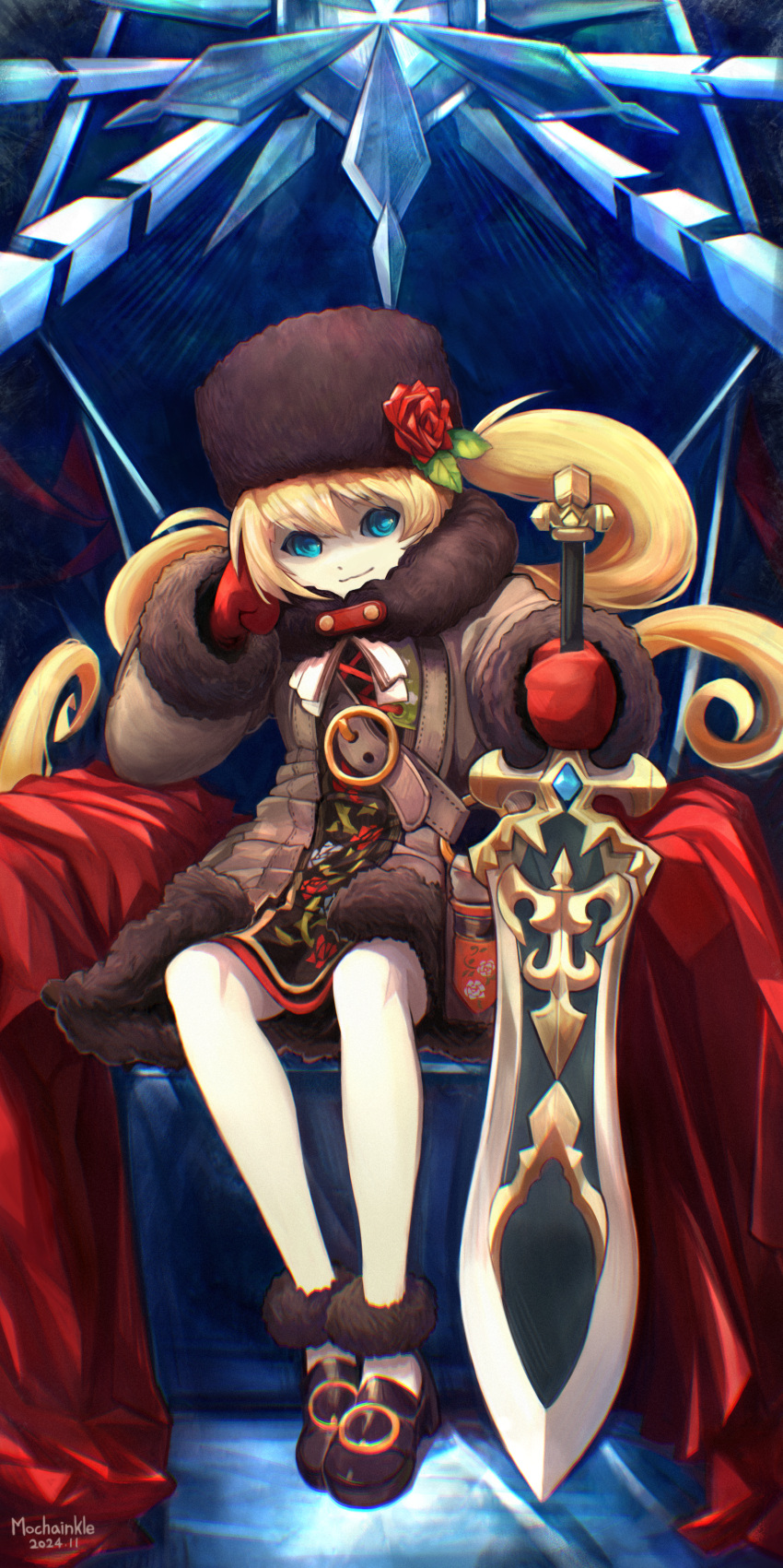 1girl, 2024, absurdres, black_hat, black_sclera, brown_coat, coat, colored_sclera