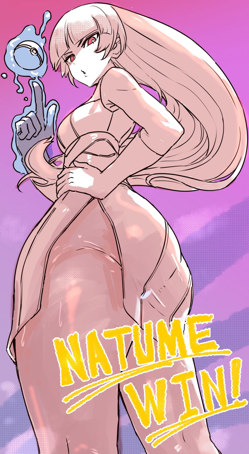 1girl, absurdres, ass, blunt_bangs, bodysuit, elbow_gloves, gloves, hand_on_own_hip