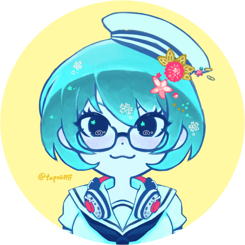 1girl, :3, benten_(housamo), blue_hair, blue_theme, chaba_ga_oishii, closed_mouth, eyelashes