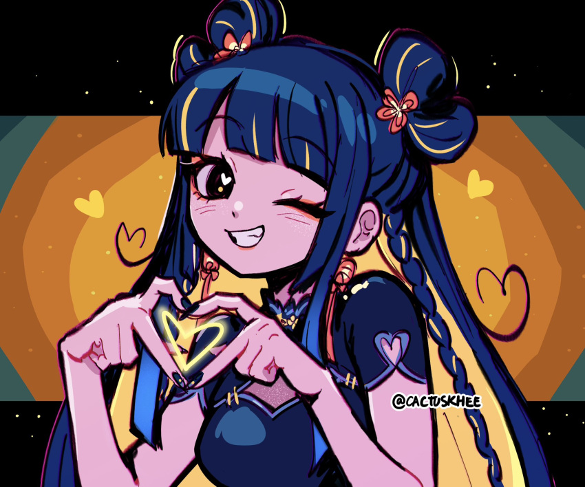 1girl, black_eyes, black_nails, blonde_hair, blue_hair, blunt_bangs, breasts, chinese_clothes