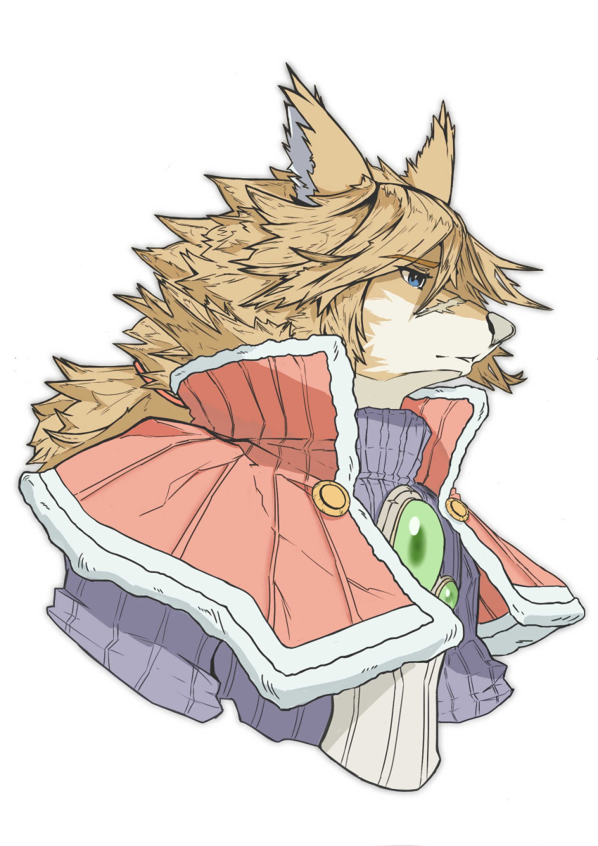 1boy, animal_ears, blue_eyes, dog_boy, dog_ears, english_commentary, furry, furry_male, highres, ikfou, little_tail_bronx, male_focus, red_savarin, scar, scar_on_face, scar_on_nose, solatorobo, upper_body, white_background