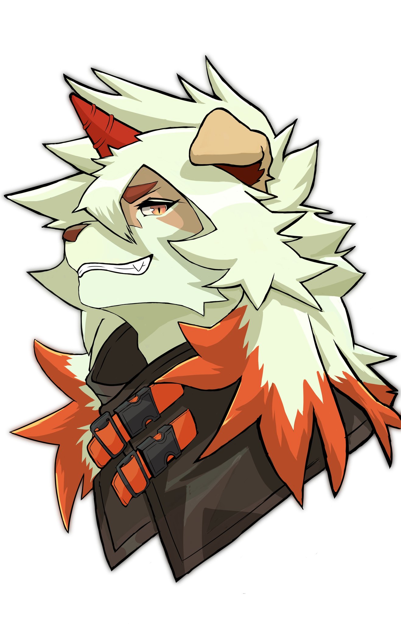 1boy, arknights, colored_tips, english_commentary, furry, furry_male, head_only, highres