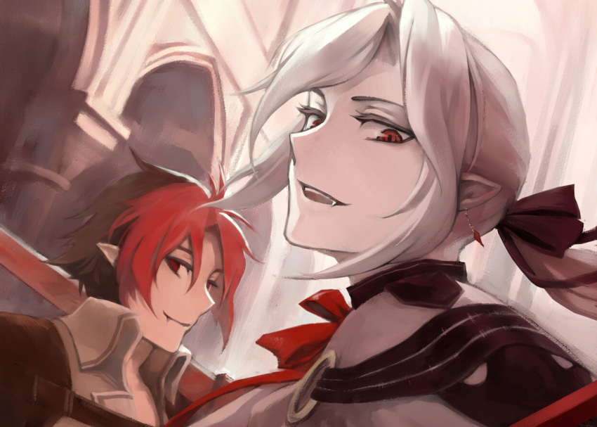 2boys, artist_request, boots, cape, commentary, crowley_eusford, drill_hair, earrings