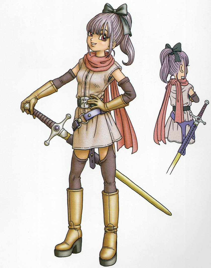 1girl, absurdres, belt, black_belt, black_bow, blunt_bangs, boots, bow