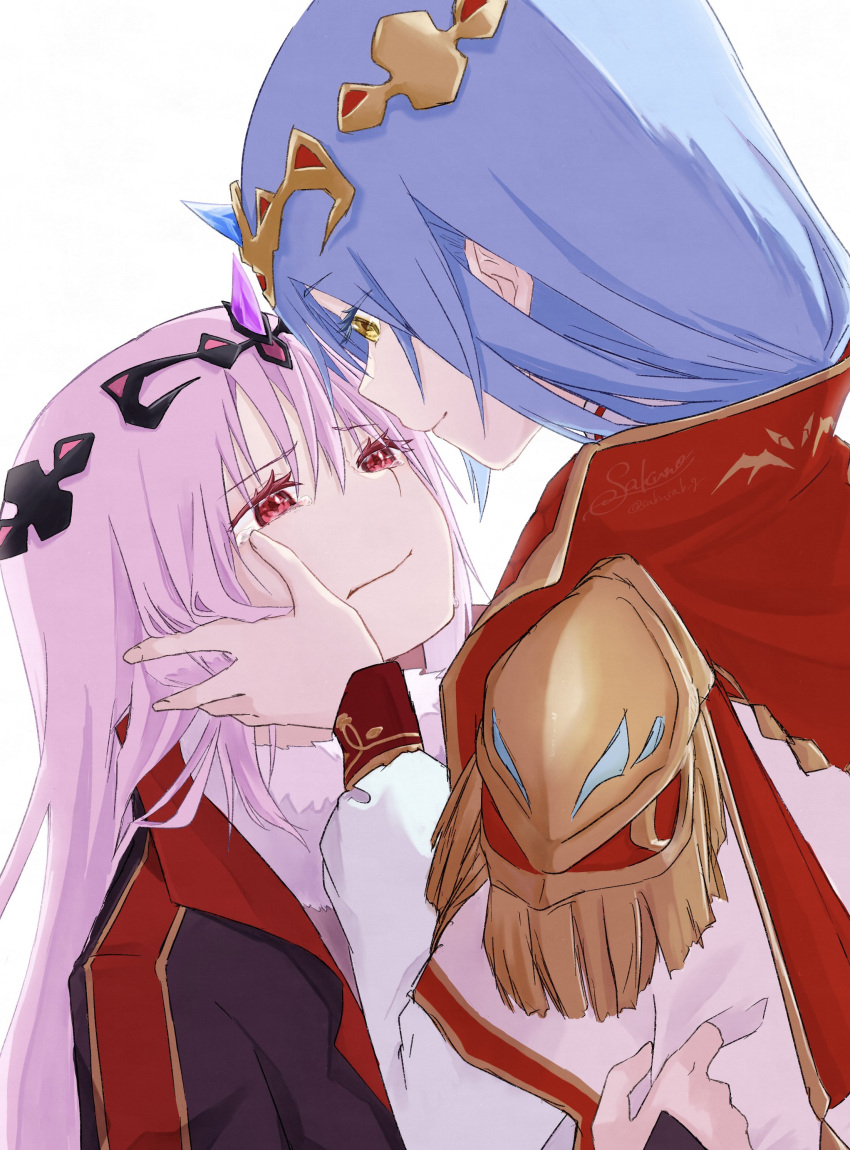 1girl, 1other, absurdres, androgynous, blue_hair, character_request, closed_mouth, epaulettes