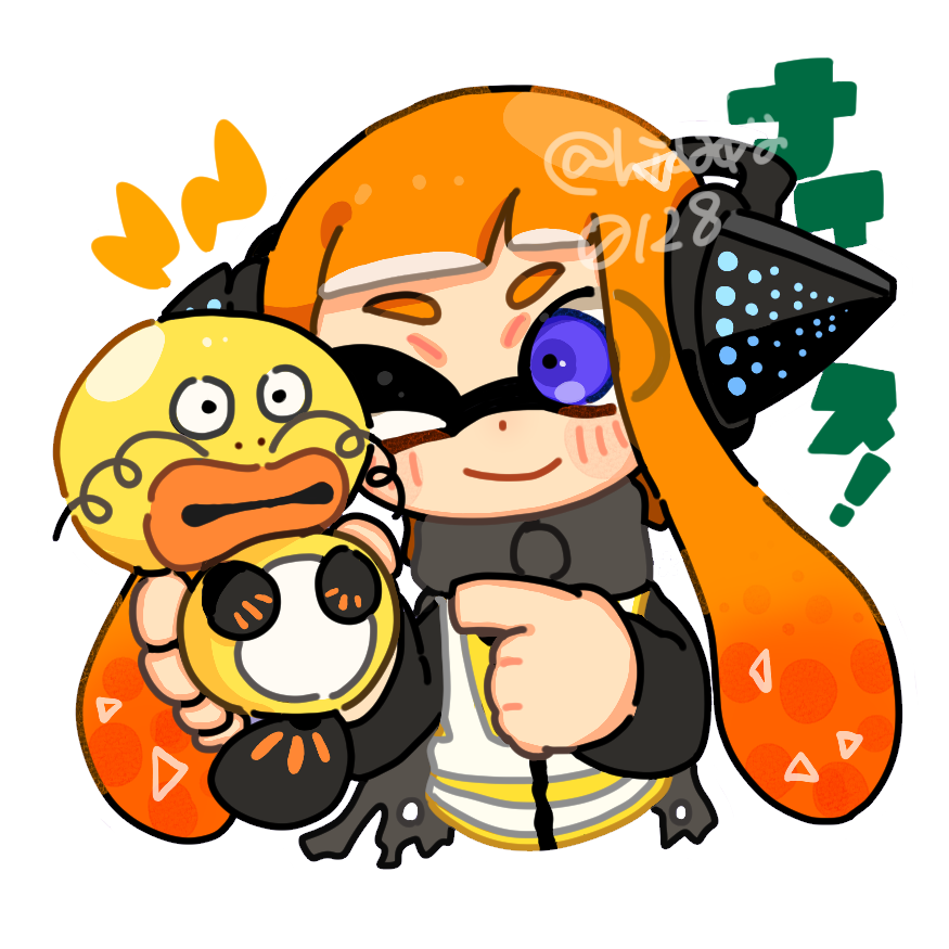 1girl, agent_3_(splatoon), blue_eyes, closed_mouth, commentary_request, headphones, hidaka0128, high-visibility_clothing