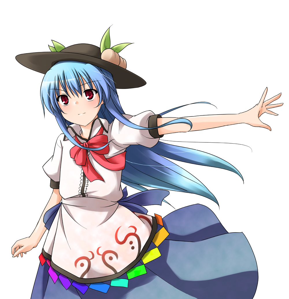 blue_hair, hat, hinanawi_tenshi, ikki, long_skirt, red_eyes, skirt, solo