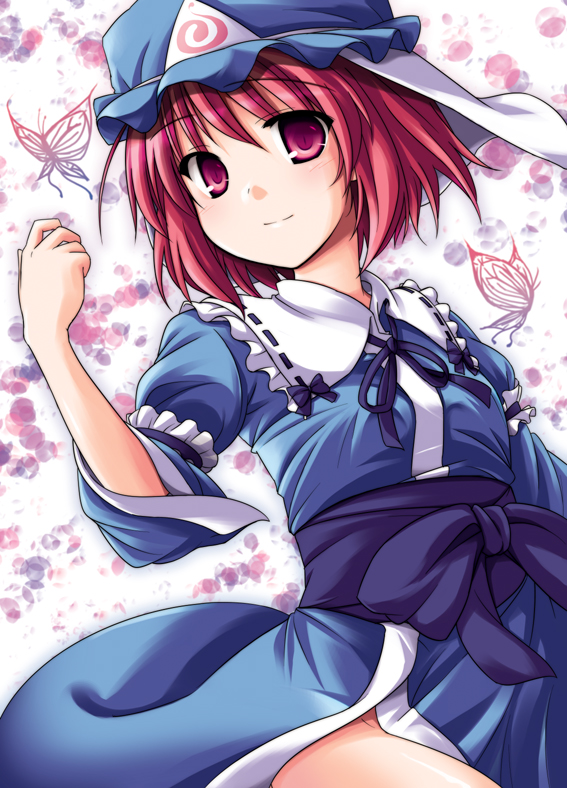 butterfly, ikki, no_panties, pink_eyes, pink_hair, saigyouji_yuyuko, solo, touhou