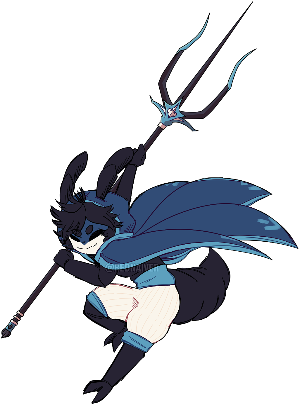 1boy, adapted_costume, animal_feet, arthropod_boy, black_hair, blue_cape, blue_sash, blue_trim