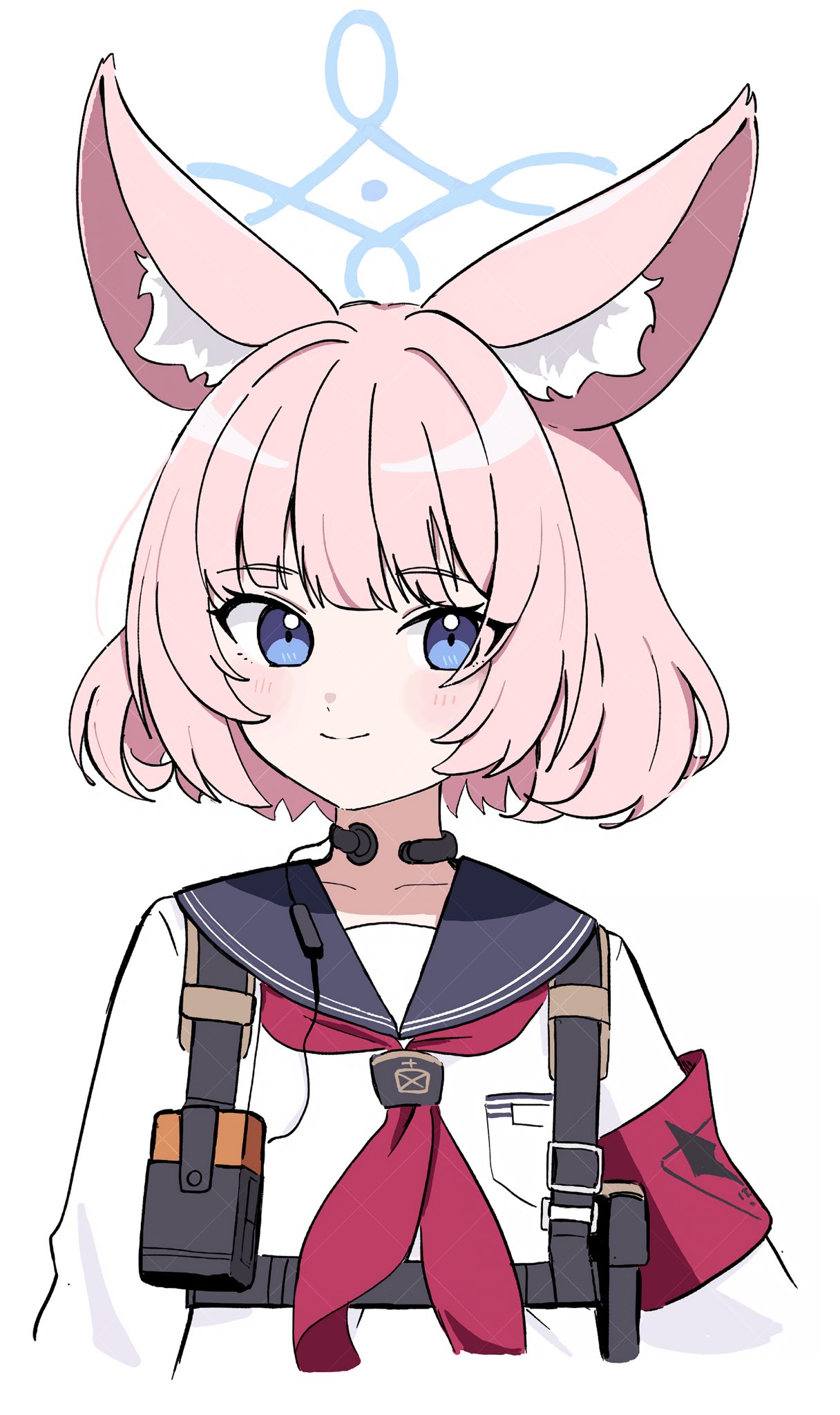 ammunition_pouch, animal_ear_fluff, animal_ears, armband, blue_archive, blue_eyes, blush, collarbone