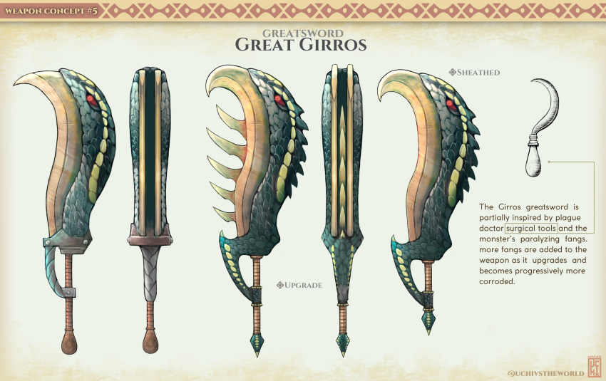 absurdres, artist_name, character_name, concept_art, english_text, fangs, gradient_background, great_girros