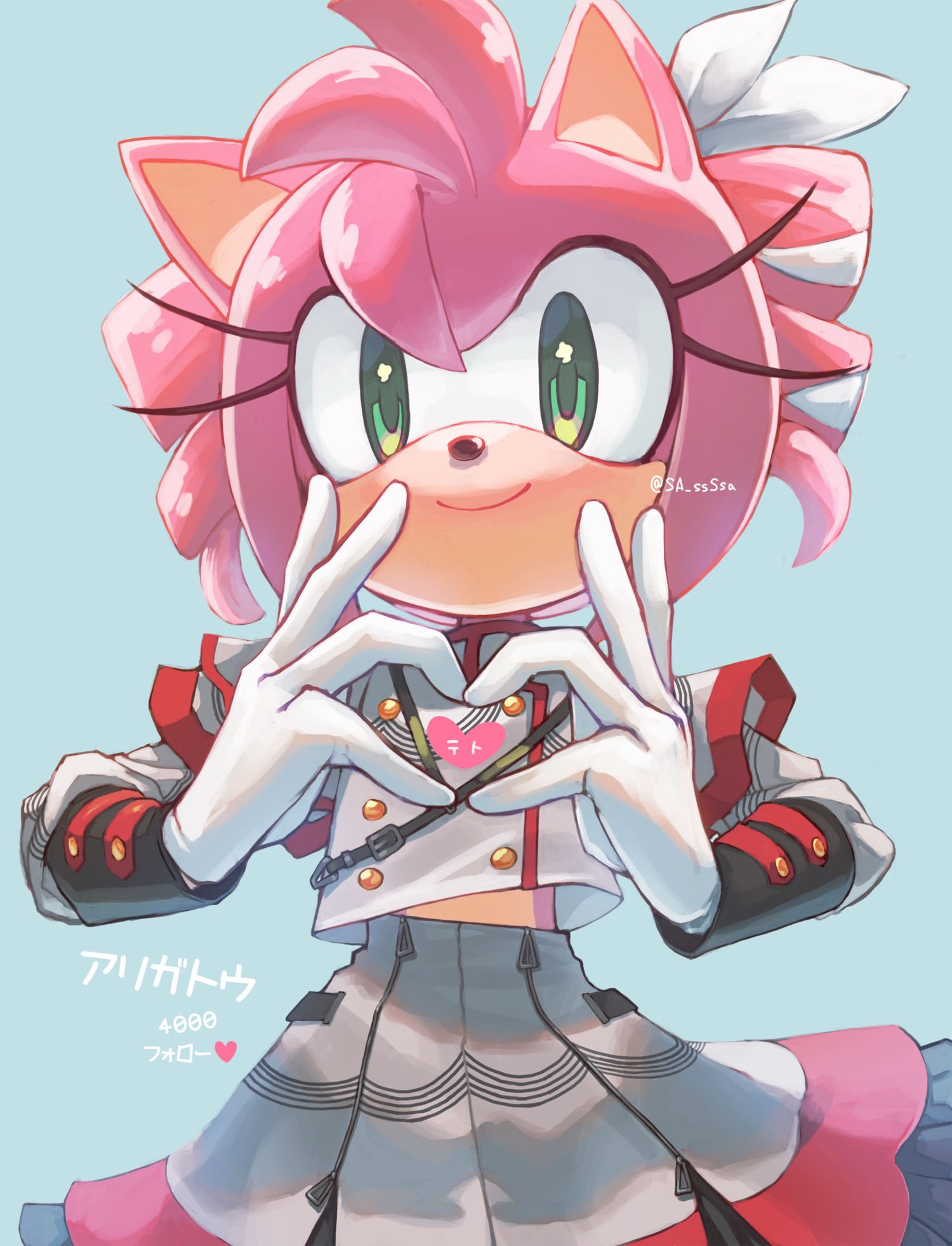 1girl, alternate_costume, amy_rose, animal_ears, blue_background, drill_hair, eyelashes, furry