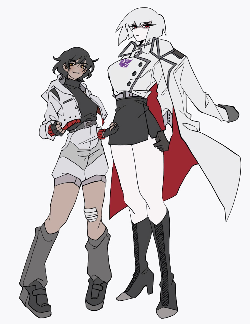 2girls, 580aoi, d-16_(transformers_one), dark-skinned_female, dark_skin, dual_persona, genderswap, genderswap_(mtf)