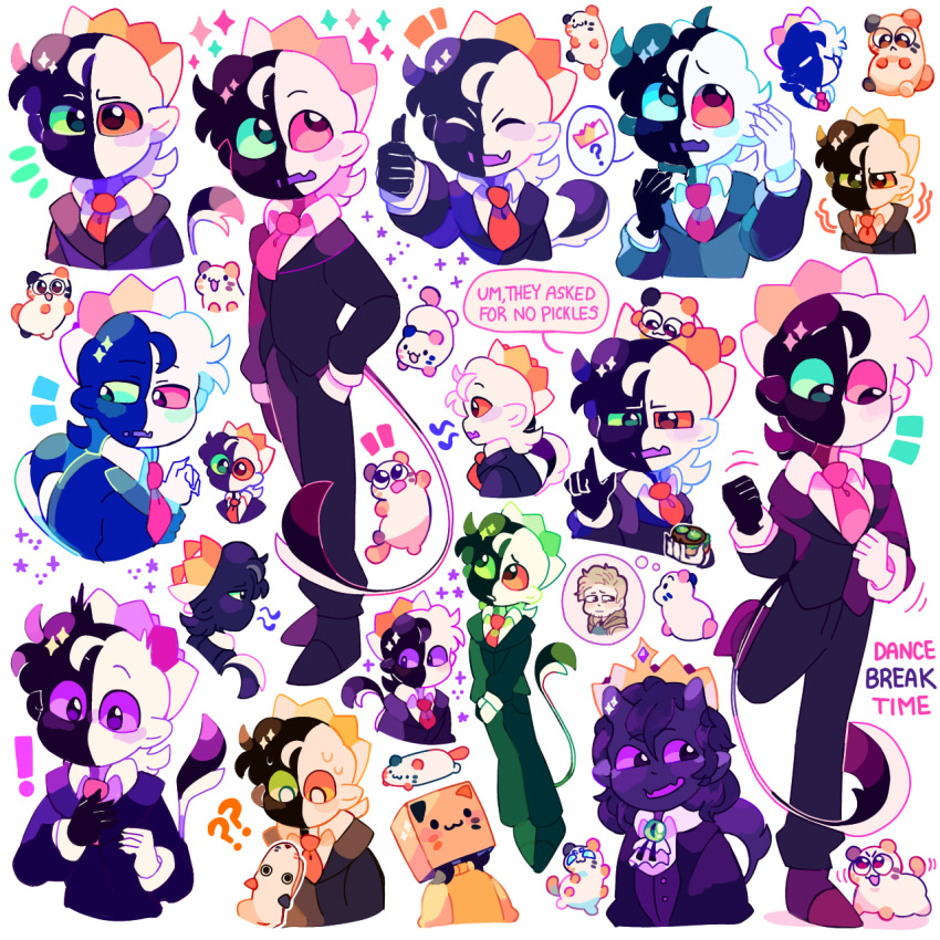 1boy, 1girl, 2others, ?, ??, animalization, ascot, black_hair