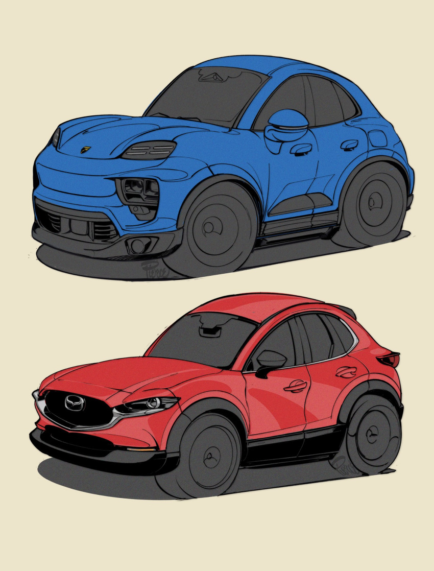 blue_car, brown_background, car, english_commentary, highres, mazda, mazda_cx-30, motor_vehicle