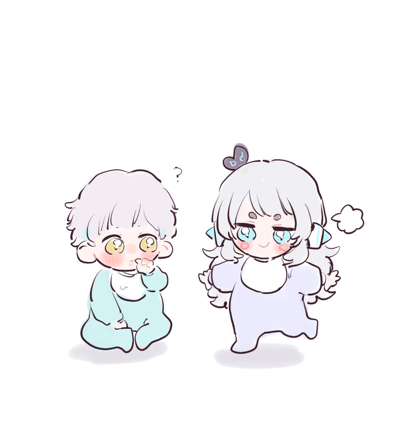 1boy, 1girl, ?, aged_down, and_uge, baby, blue_eyes, blush