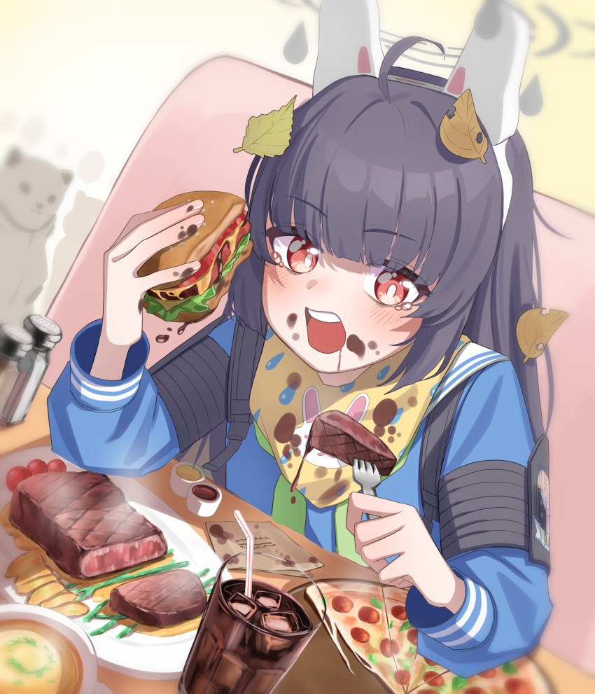 1girl, absurdres, ahoge, black_hair, blue_archive, blunt_bangs, blurry, blurry_background