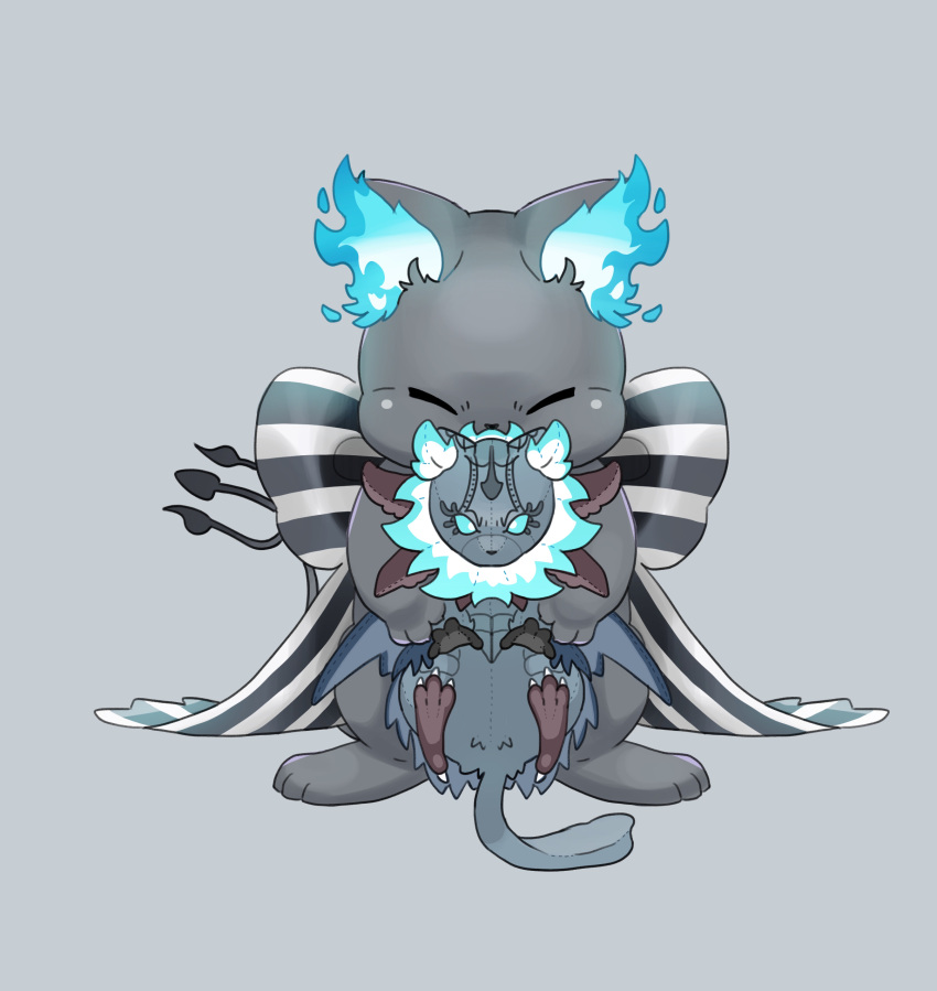 absurdres, cat, chimera_(twisted_wonderland), closed_eyes, creature, creature_focus, full_body, grey_background