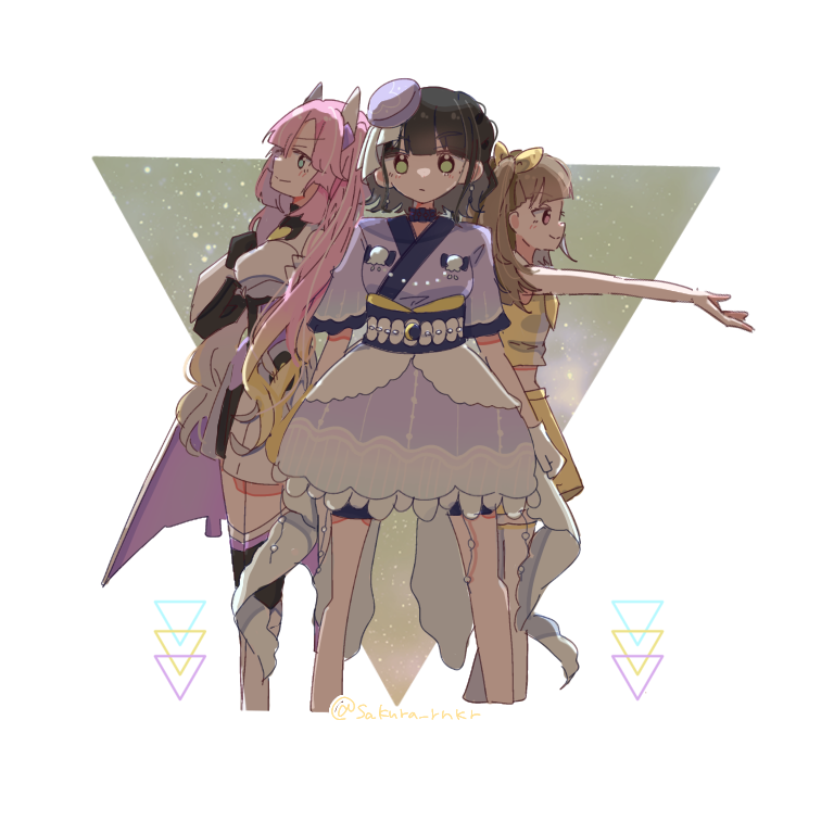 3girls, anyoji_hime, armor, beret, bike_shorts, bike_shorts_under_skirt, black_gloves, black_hair