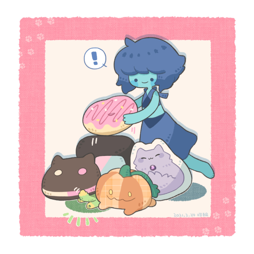 !, 1girl, amethyst_(steven_universe), blue_hair, blue_skin, blue_skirt, character_cookie, closed_mouth