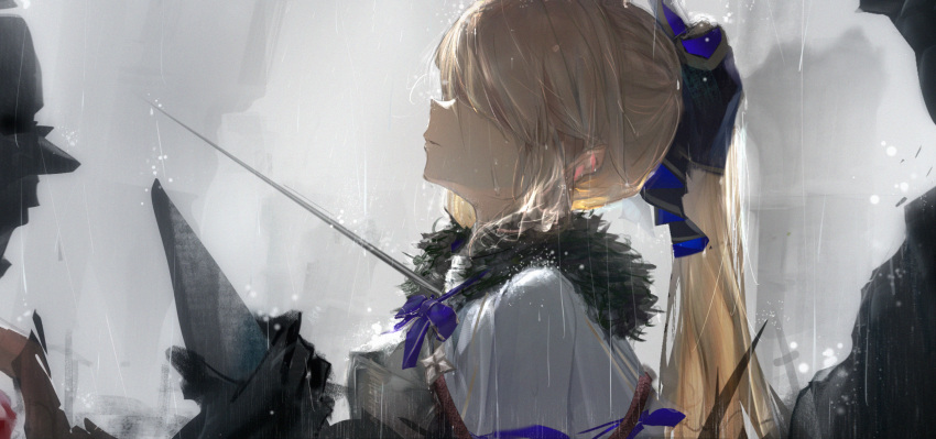 1girl, aesc_(fate), aesc_(savior)_(fate), armor, blonde_hair, breastplate, cancer.b0ss, cloak