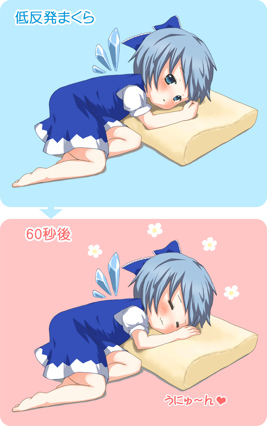 :3, barefoot, bebelona, blue_eyes, blue_hair, blush, bow, child