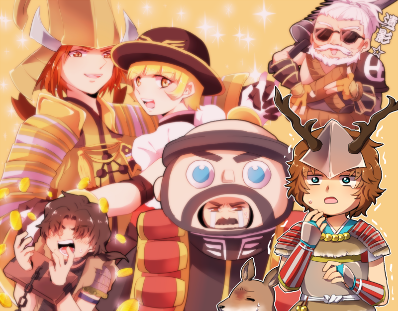 6+boys, antlers, aqua_eyes, beard, brown_hair, crying, deer, deer_antlers