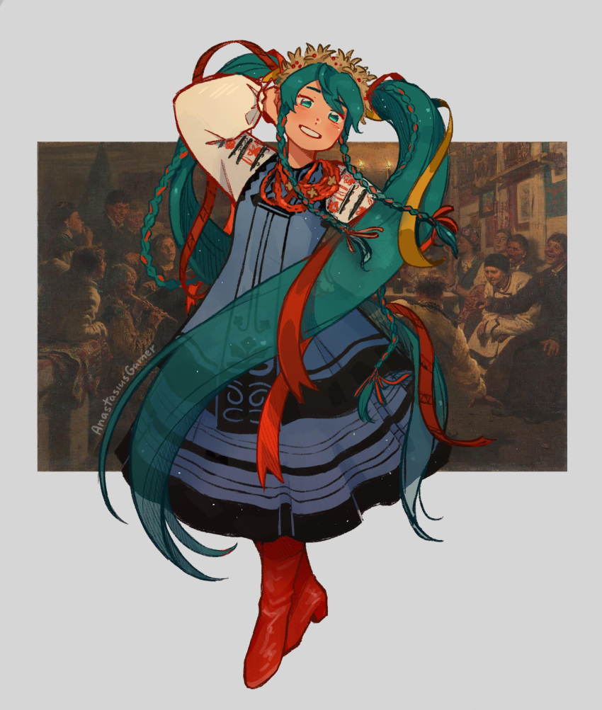 1girl, absurdres, anastasiusgamer, aqua_hair, arm_behind_head, artist_name, blue_eyes, blue_hair
