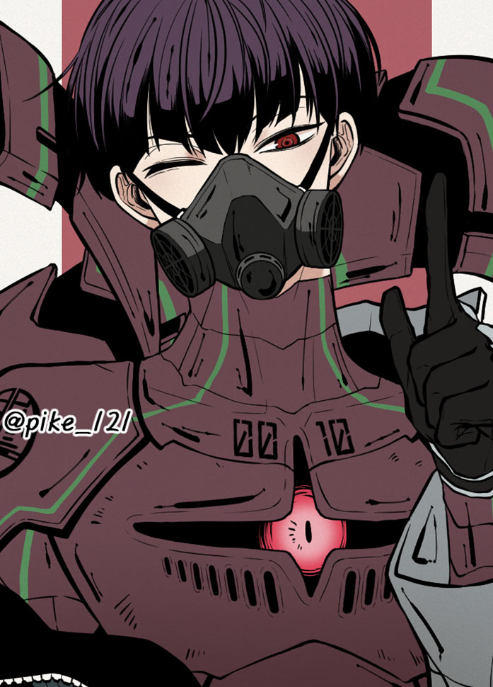1boy, armor, black_hair, gas_mask, gloves, hoshina_soshiro, kaijuu_no._8, male_focus