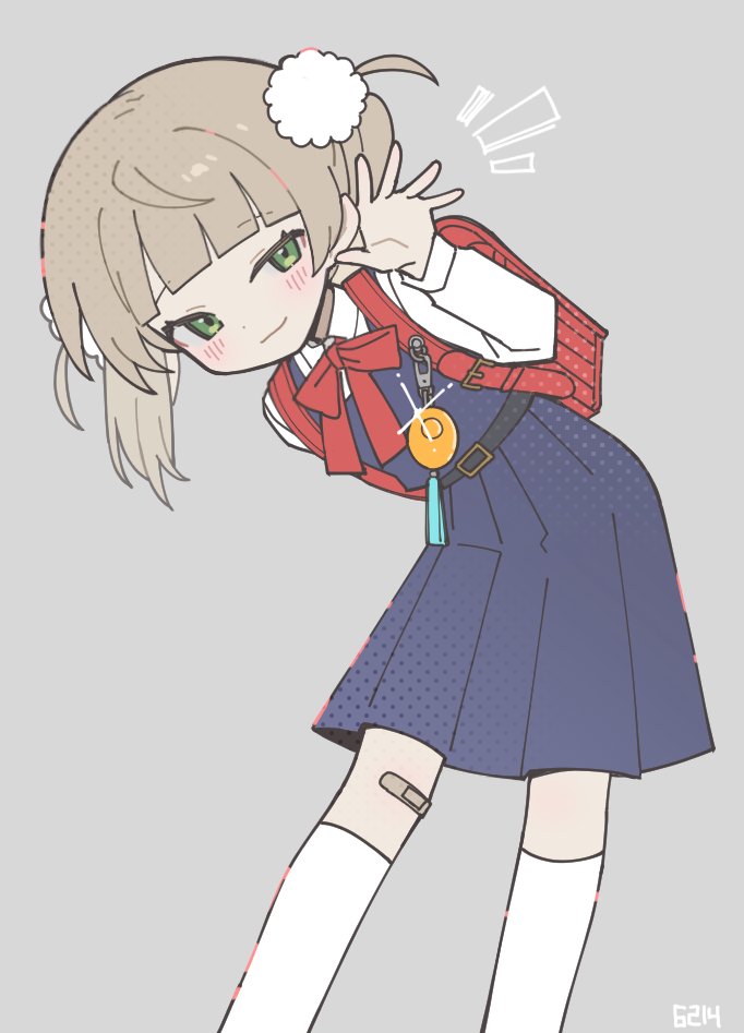 1girl, backpack, bag, black_dress, blush, bow, bowtie, brown_hair