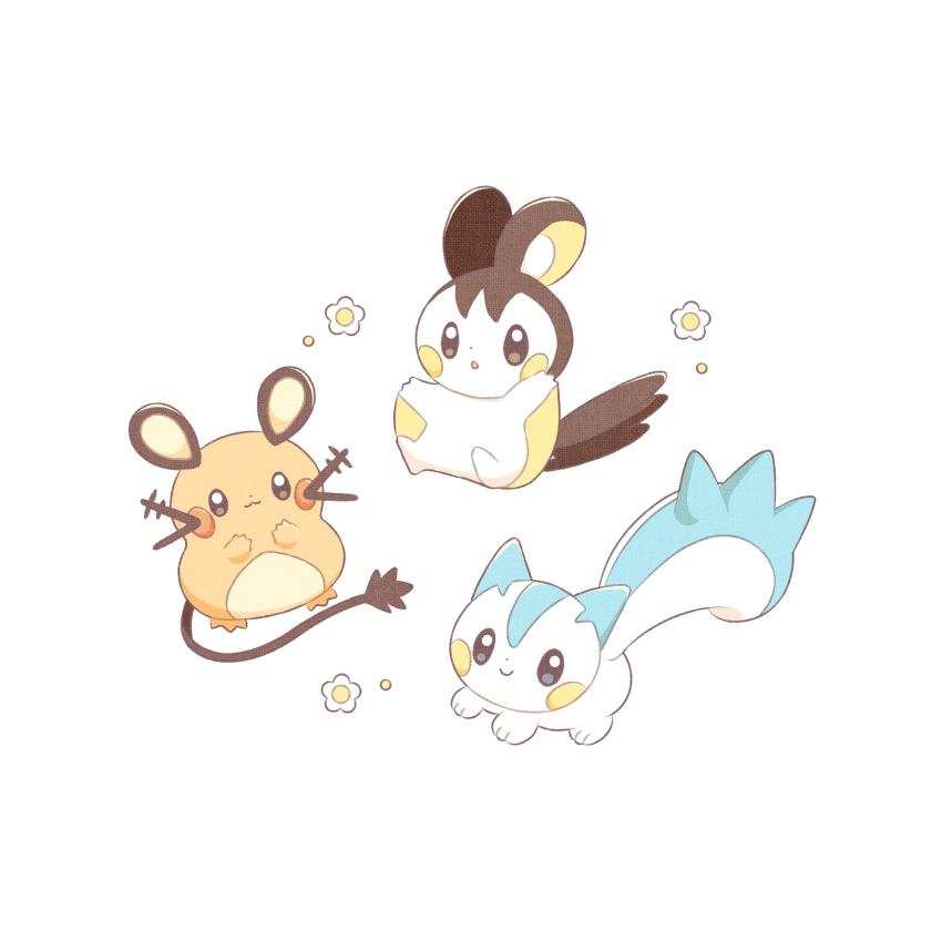 bright_pupils, closed_mouth, dedenne, emolga, flower, full_body, highres, kuu02h