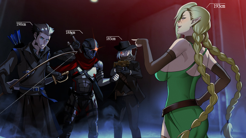 1girl, 364ing01, 3boys, absurdres, ammunition_pouch, angry, arx-160, black_hair