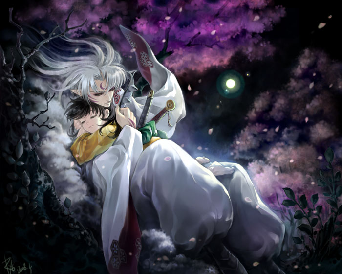 1girl, age_difference, closed_eyes, cuddle, cuddling, dark, eyes_closed, full_moon