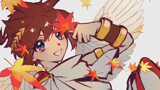 1boy, androgynous, angel, angel_wings, armlet, autumn, autumn_leaves, blue_eyes