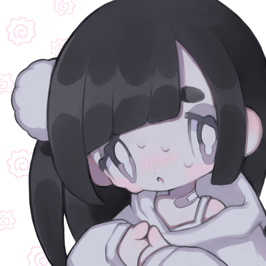 1girl, absurdres, bandaid, bandaid_on_neck, black_hair, blush, bright_pupils, commentary_request