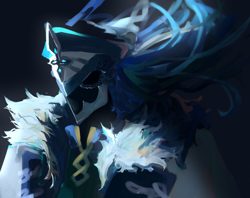 1boy, absurdres, black_background, black_shirt, blue_hair, capitano_(genshin_impact), coat, collared_shirt