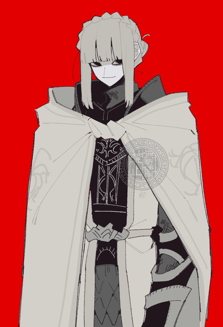 1girl, armor, armor_under_clothes, black_armor, blonde_hair, braid, cloak, crown_braid