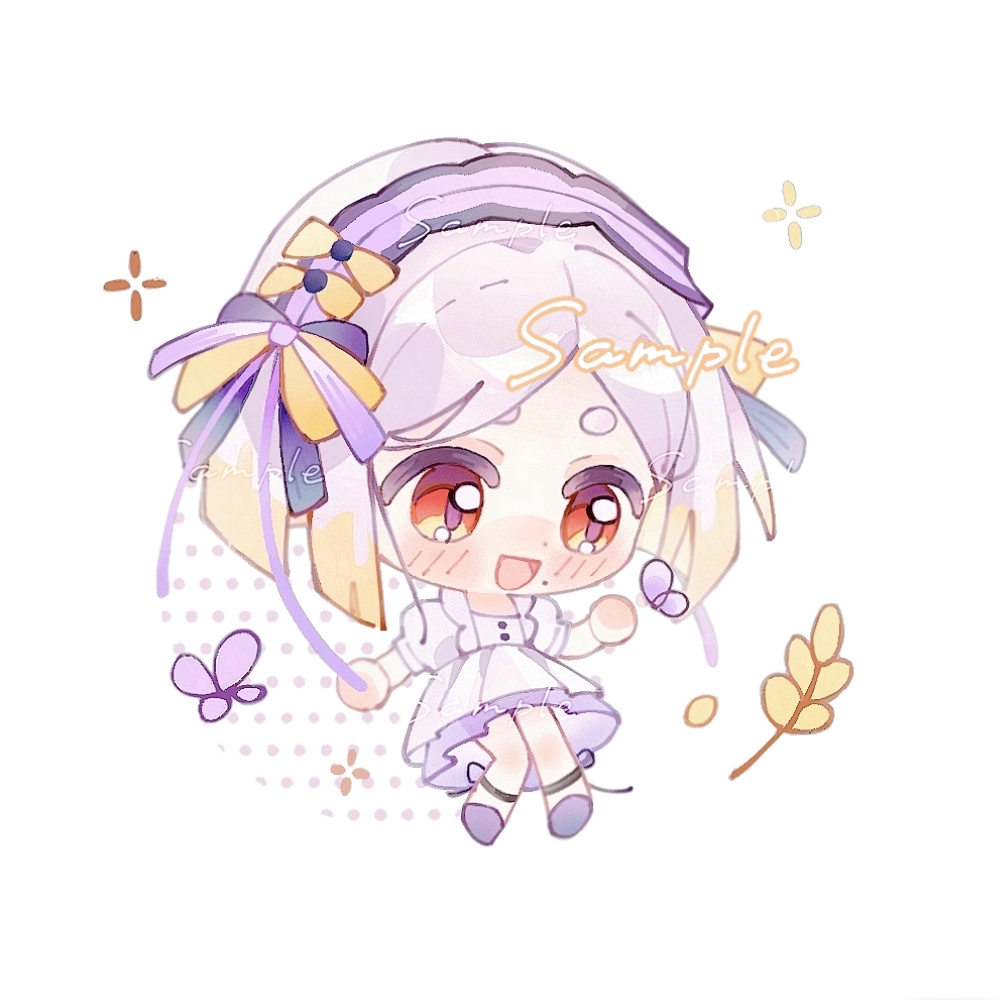 :d, blonde_hair, bow, chibi, colored_tips, commission, dress, full_body