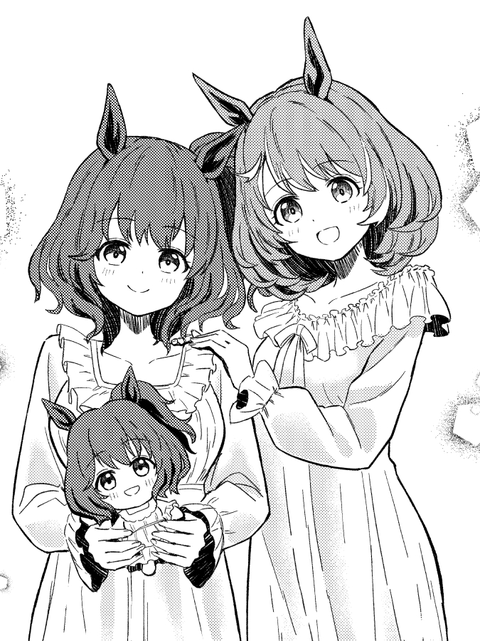 alternate_costume, animal_ears, aston_machan_(umamusume), blush, breasts, character_doll, collarbone, commentary_request