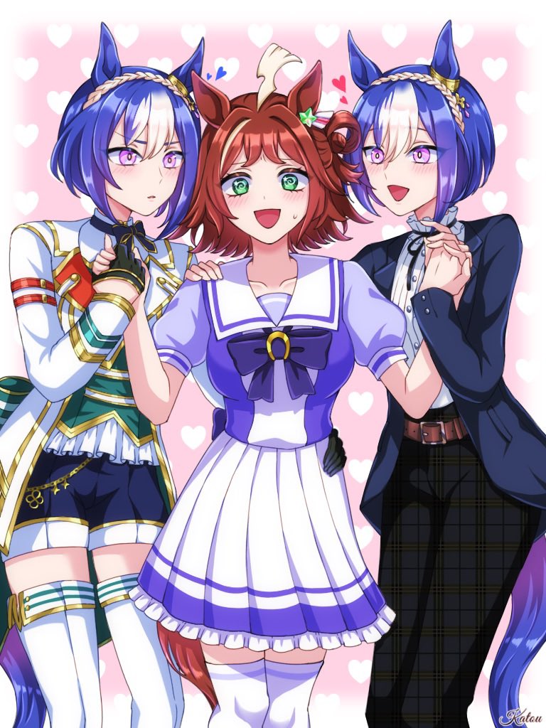 @_@, ahoge, animal_ears, blue_eyes, blush, braid, breasts, brown_hair