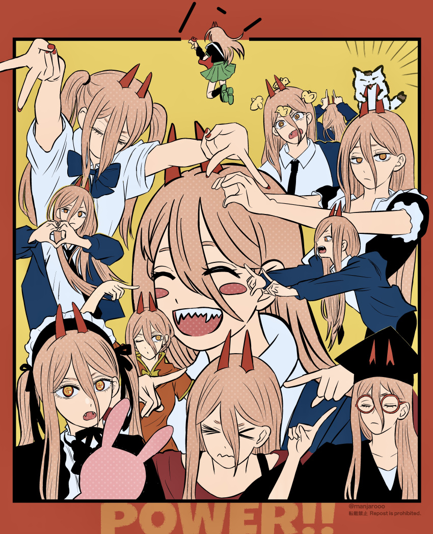 absurdres, alternate_costume, black_necktie, black_pants, blonde_hair, chainsaw_man, china_dress, chinese_clothes