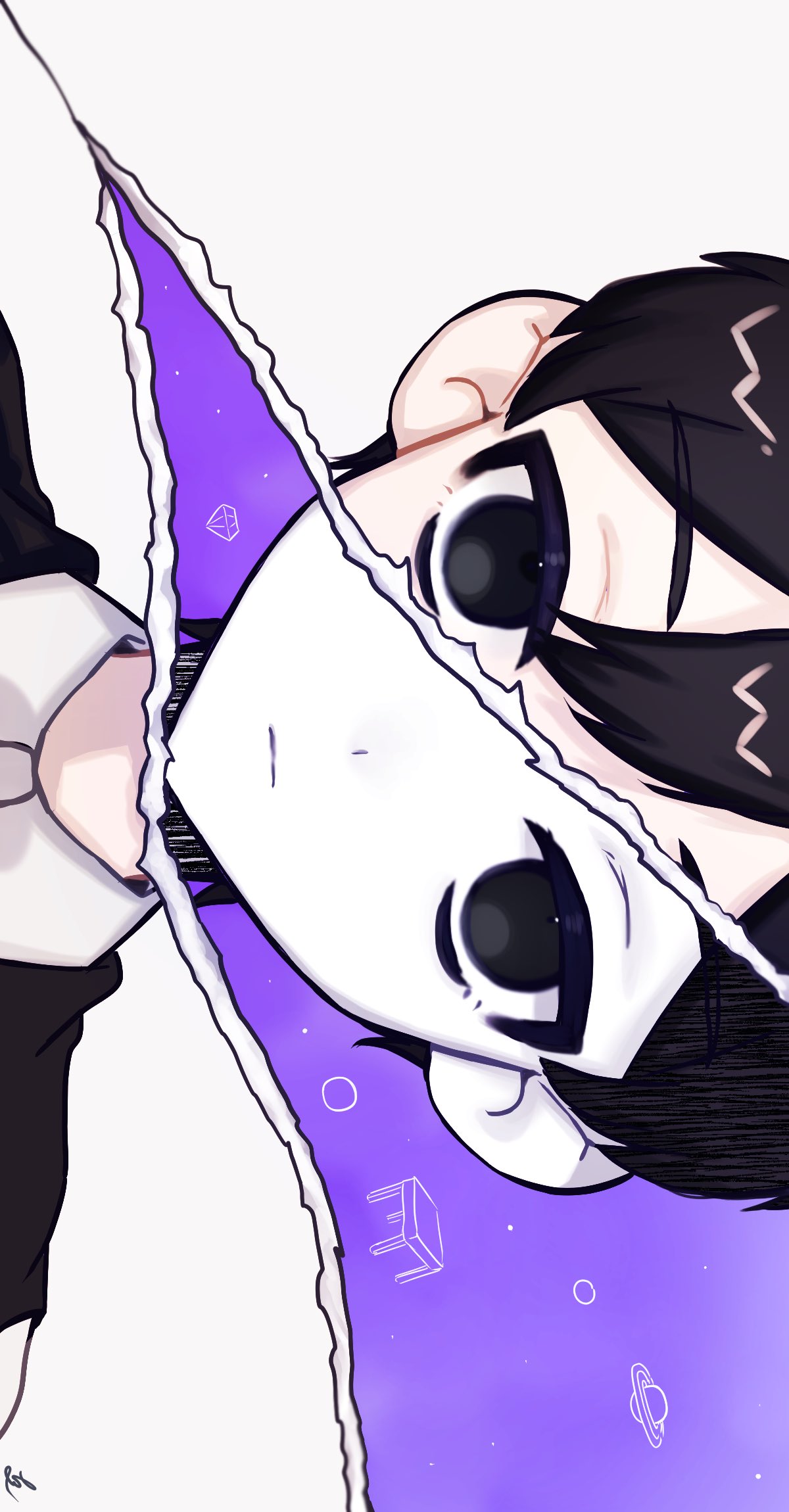 2boys, black_eyes, black_hair, black_sweater_vest, closed_mouth, collared_shirt, colored_skin, double-parted_bangs