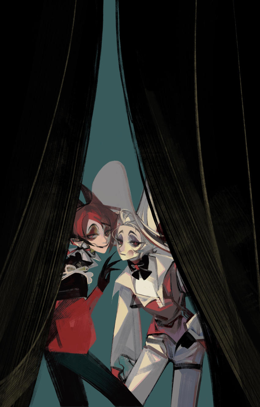 2652893384, absurdres, alastor_(hazbin_hotel), blonde_hair, blush_stickers, curtains, demon_boy, hazbin_hotel