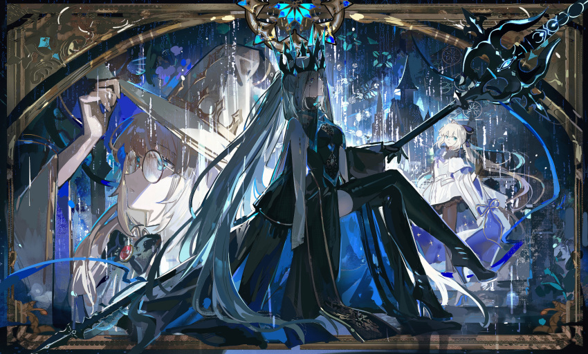 1girl, absurdres, aesc_(fate), aesc_(rain_witch)_(fate), aesc_(savior)_(fate), black_dress, black_footwear, black_gloves