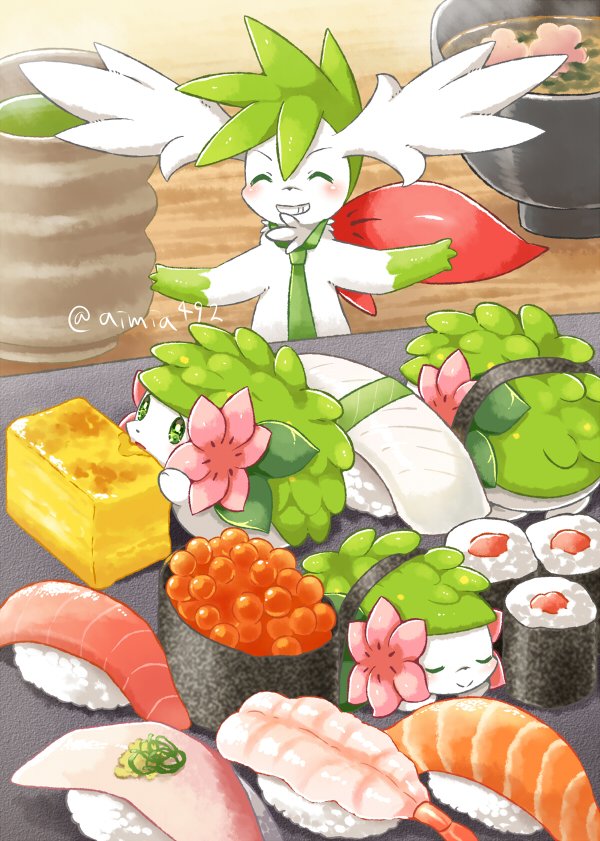 aimi_(aimia492), blush, bowl, closed_eyes, closed_mouth, eating, flower, food