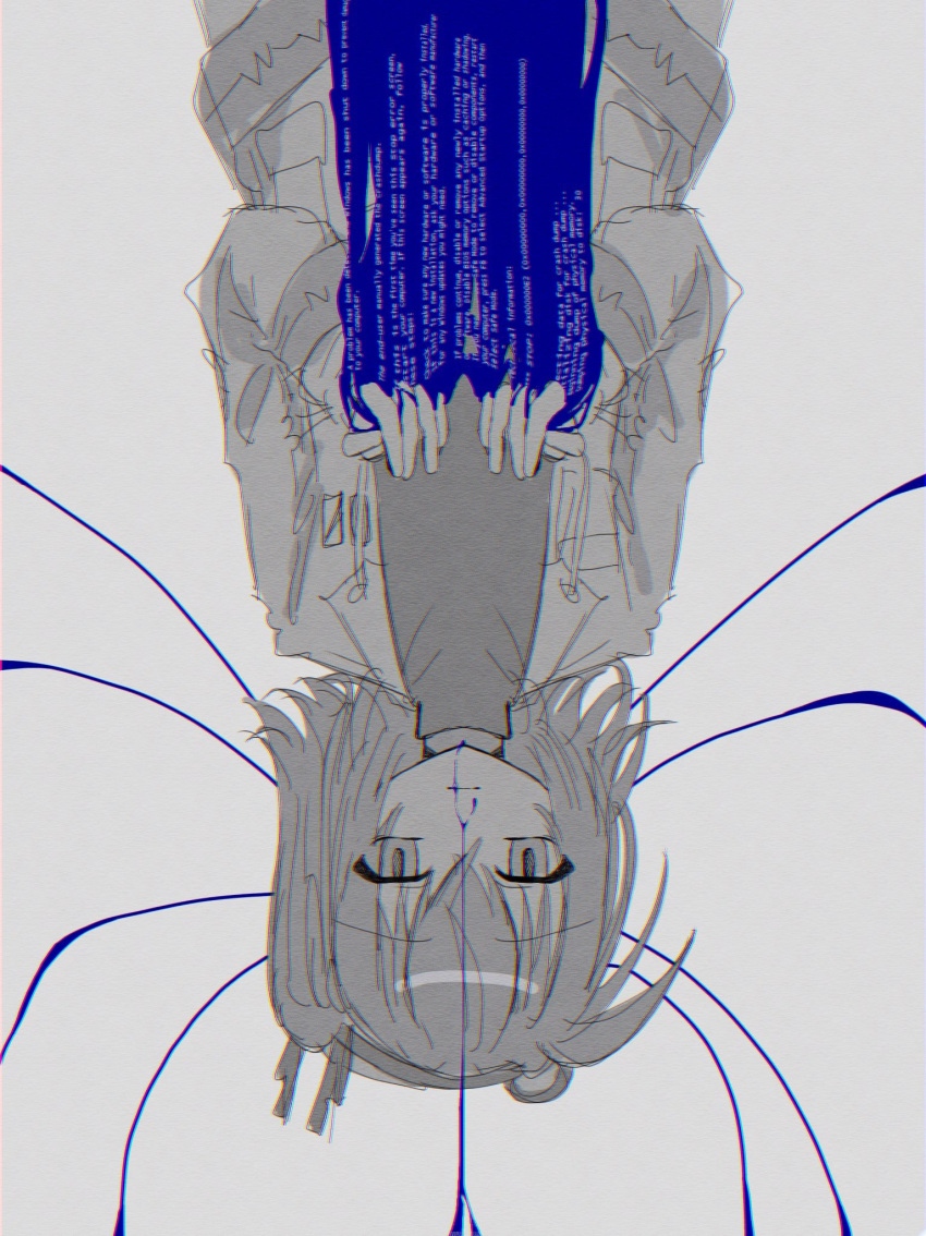 1girl, a.i._voice, adachi_rei, azunishi_(azns_0), between_fingers, blue_screen_of_death, cable, closed_mouth