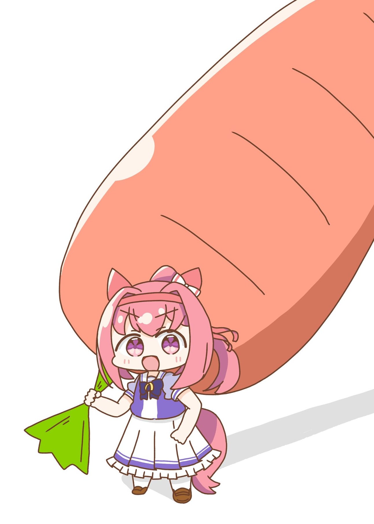 1girl, :d, animal_ears, carrot, chibi, chibi_only, commentary, flower-shaped_pupils